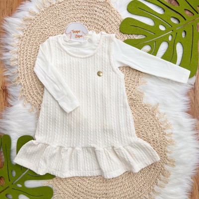 Conj. Blusa Manga Longa e Salopete Trançado - Off White